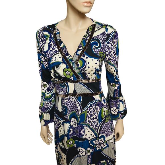 Sinequanone Paisley Print Midi Dress Long Sleeves with Bell Cuff Size 2 - Picture 7 of 13